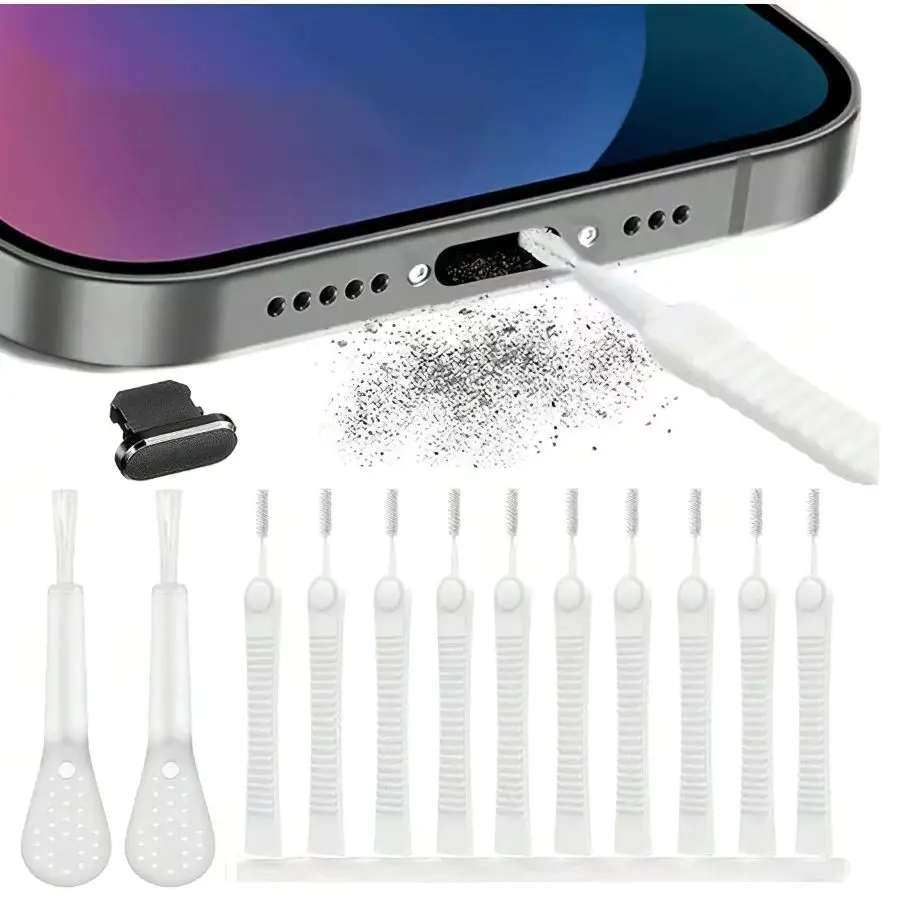 아이폰 14 13 12 8 프로 맥스 플러스 타입 C 이어폰용 휴대폰 충전 포트 먼지 플러그 및 청소 브러시 세트