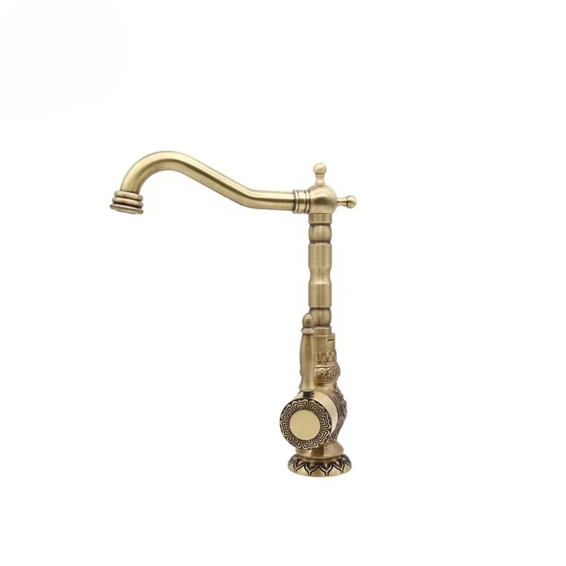 Brass Basin Mixer Antique Kitchen and Bathroom Faucet with Ceramic Valve Core for Cold Water Access