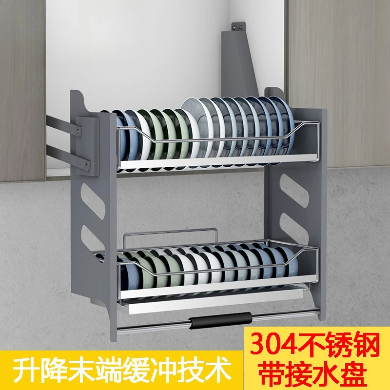 Hanging cabinet lift basket bowl basket stainless steel kitchen cabinet dish rack damping manufacturer