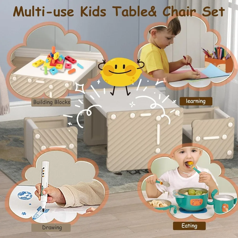 Kids' Table and 2 Chairs Set, 4 in 1 Activity Table for Toddlers Children Learning, Play, Arts, Crafts and Creativity