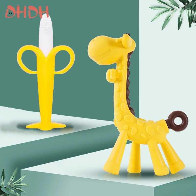 

Baby Silicone Teething Training Toothbrush BPA Free Banana Shape Safe Toddle Teether Chew Toys Teethers Soothe Babies Gums