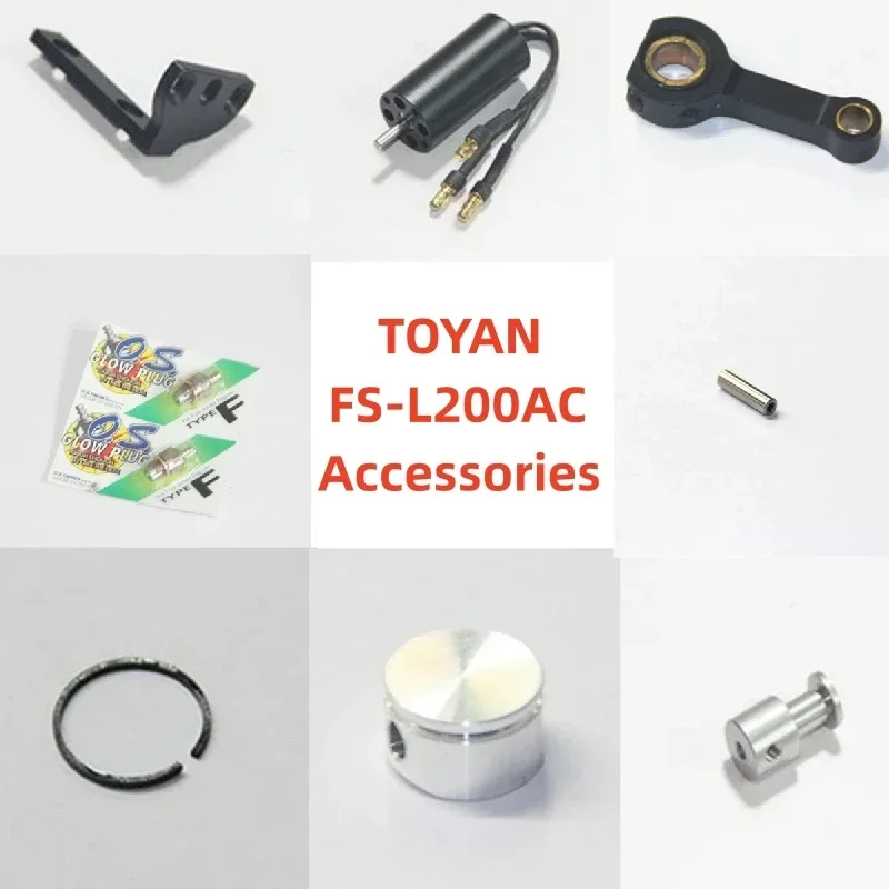 Toyan FS-L200AC peças de modelo de motor de cilindro duplo, biela de pistão, pino de pistão, anel de pistão do motor de partida, vela incandescente