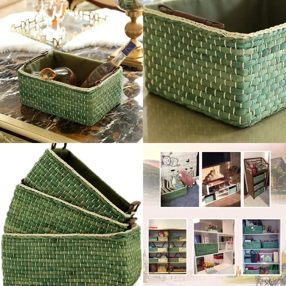 

Set of 3 Green Rectangular Maize Baskets for Storage