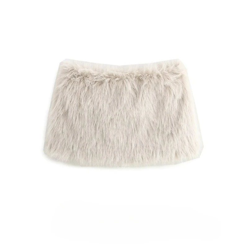 

French Mini Skirt Casual Faux Fur Sexy Streetwear Fashionable Winter Short Solid High Waist Bottoms Slim Fit Skirts Zipper Cloth