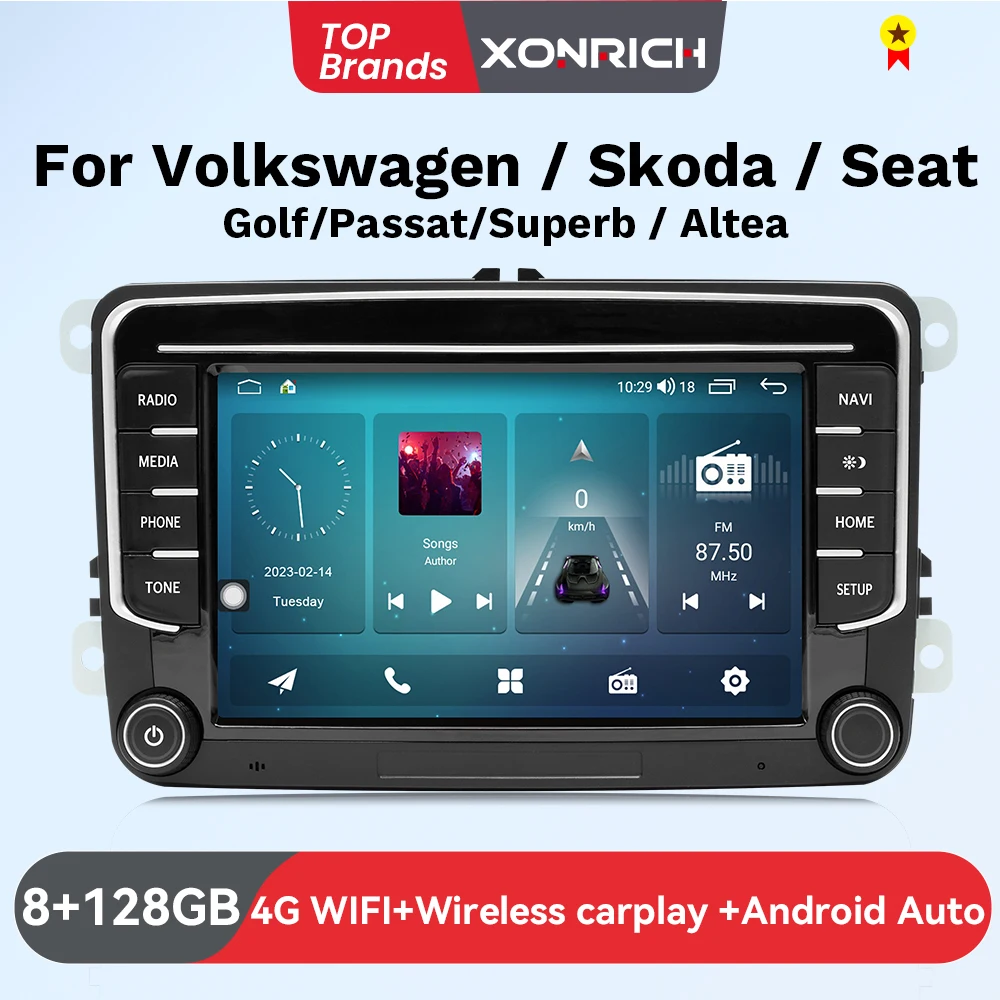 Lettore autoradio wireless Carplay per VW/Volkswagen/Golf/Passat/b7/b6/Skoda/Seat/Octavia/Polo/Tiguan Autoradio 8GB + 128GB GPS DSP