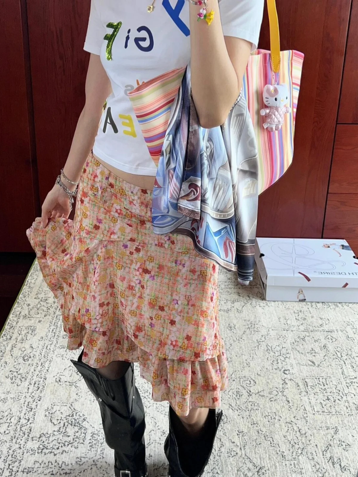 Zomer Vaion oranje bedrukte f rok dames retro patchwork vitali a-lijn midi rok woon-werkverkeer met ritssluiting