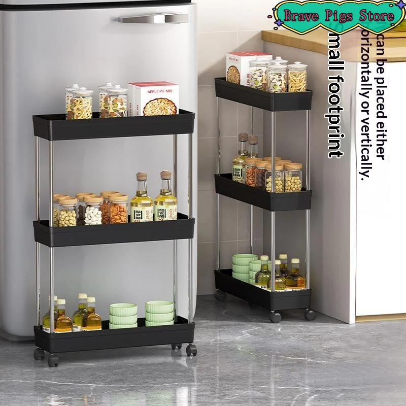[HM]Slim Rolling Storage Cart Multi Layer Gap Organizer With Wheels Mobile Narrow Shelving Unit For Kitchen Bathroom Living Roo