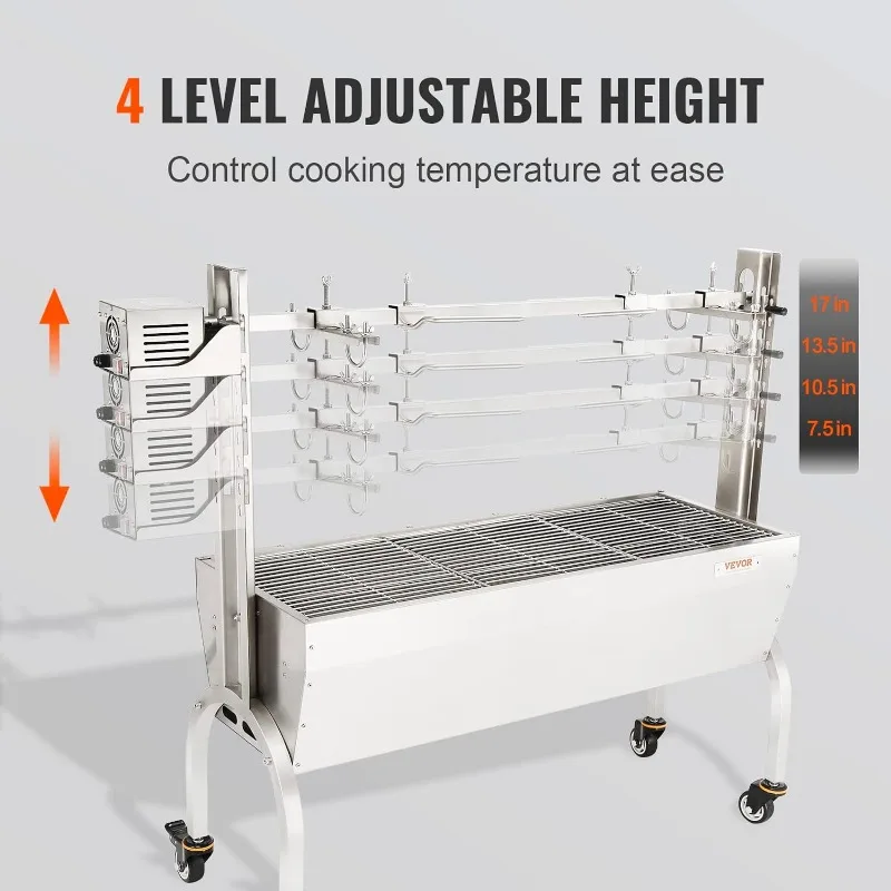 VEVOR-parrilla Rotisserie de acero inoxidable para barbacoa, asador eléctrico de 50W, asador de cerdo, cordero, Cabra, carbón