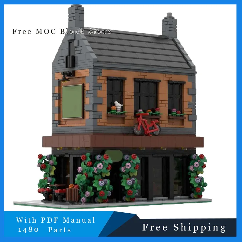 

14880, европейская антикварная модель магазина с цветочным декором и винтажным дизайном крыши велосипеда, строительные блоки, подарок на день рождения