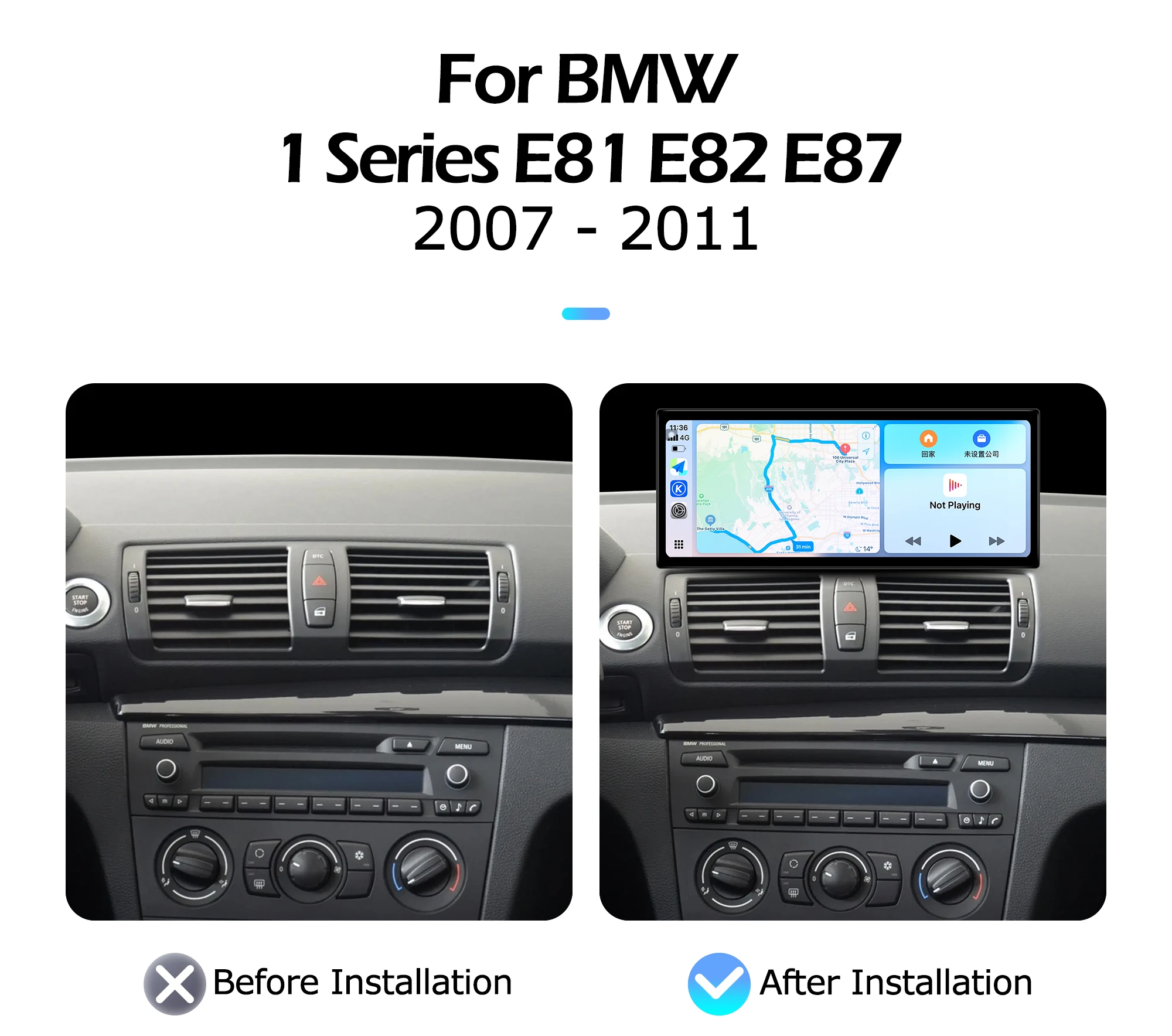 12.3 inch For BMW 1 Series E81 E82 E87 2007-2011 Lntelligent Multimedia Touch Screen GPS Android Auto Carplay WIFI 2400*900P BT