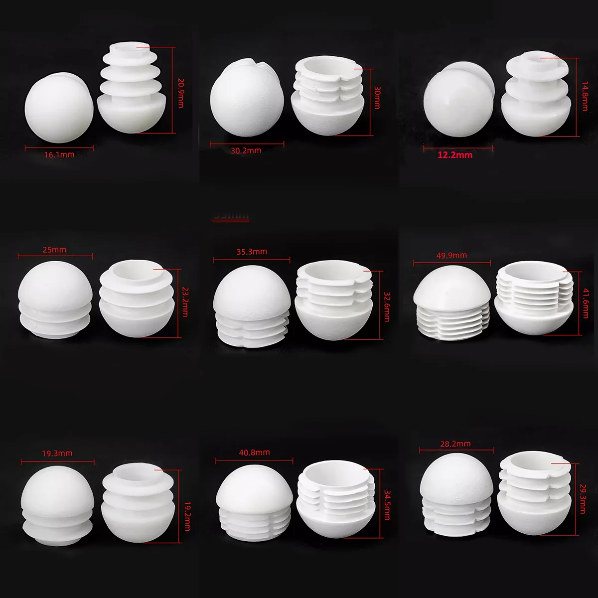 White Round Bung Plastic Blanking End Cap Tube Pipe Inserts Plug Insert Stoppers 13mm 16mm 19mm 20mm 22mm 25mm 28mm 30mm-60mm ﻿