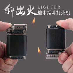 HONEST Wooden Metal Butane Gas Isqueiro Angled Slanted Flame Pipe Lighter