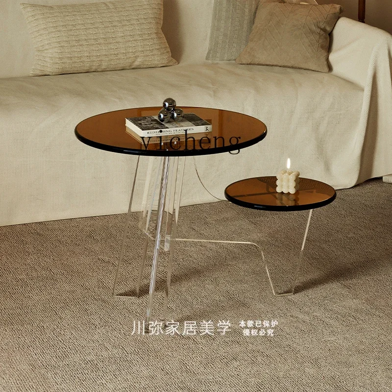 CJ-12 French Retro Cream Style Living Room Pet Coffee Table Light Luxury Black Round Table