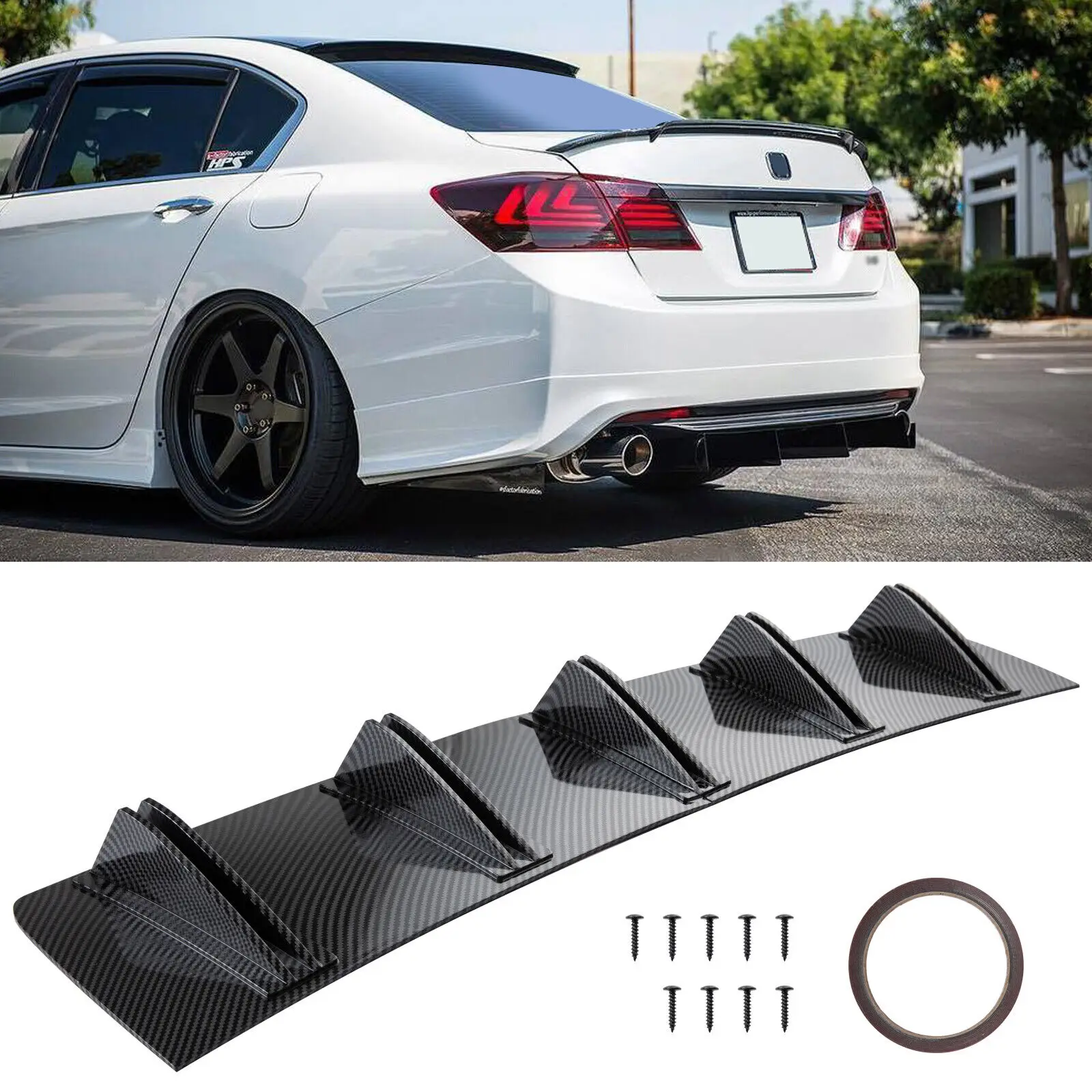 

32" For Honda Accord Coupe Carbon Rear Bumper Diffuser Shark Fin Splitter Chin