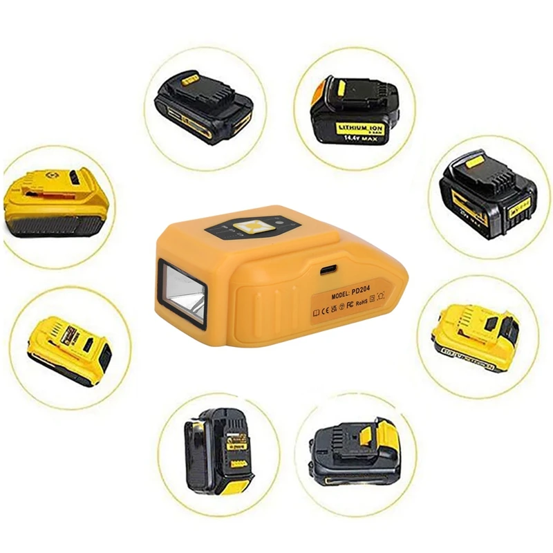 Power Source Converter For Dewalt 20V Battery Adapter With USB DC 12V LED Work Light Li-Ion Battery Adapter