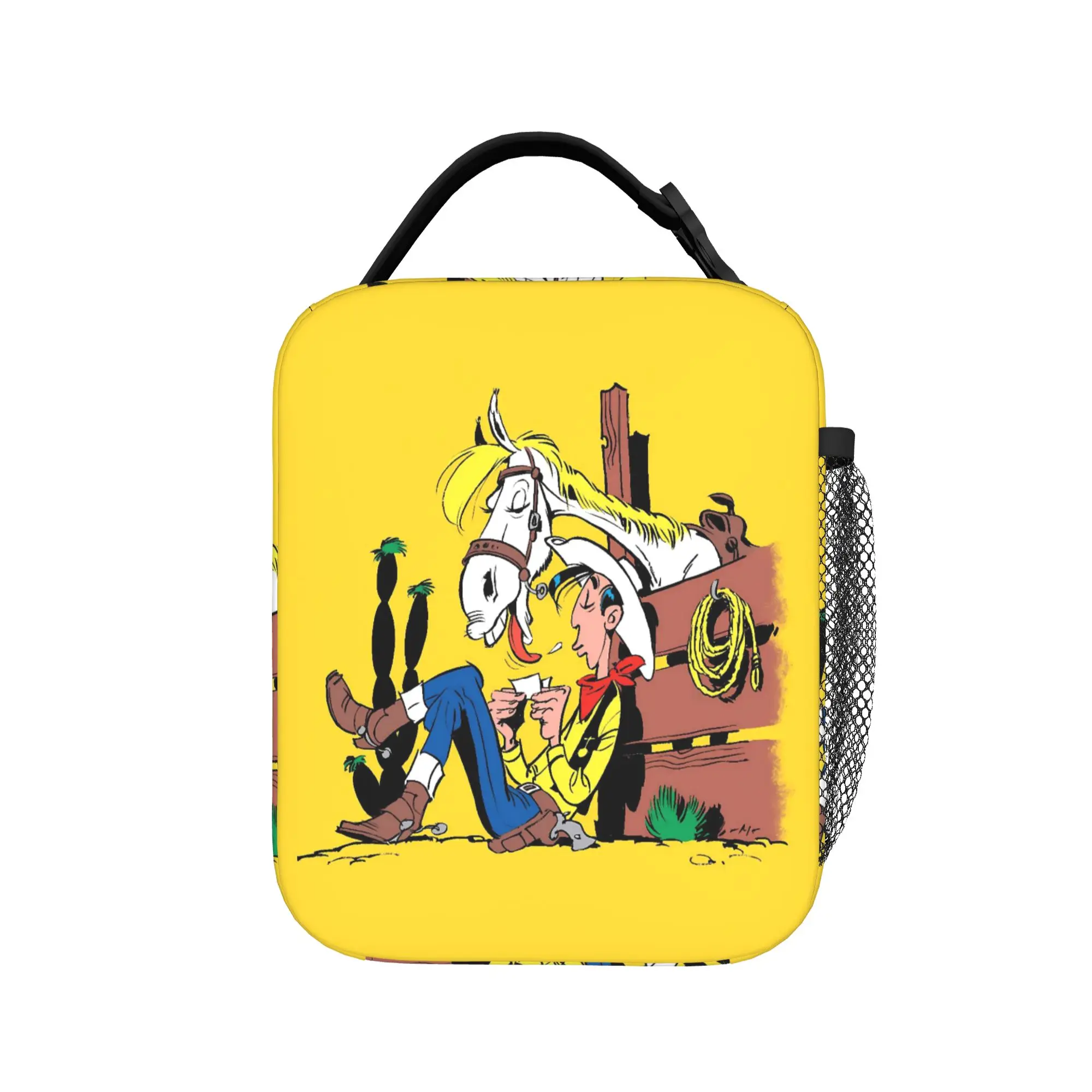 Lucky Luke Cartoon Comics Lunch Bag  Portable Zipper Lunch Box Child School Cooler Bag Kawaii Waterproof Thermal Tote Handbags