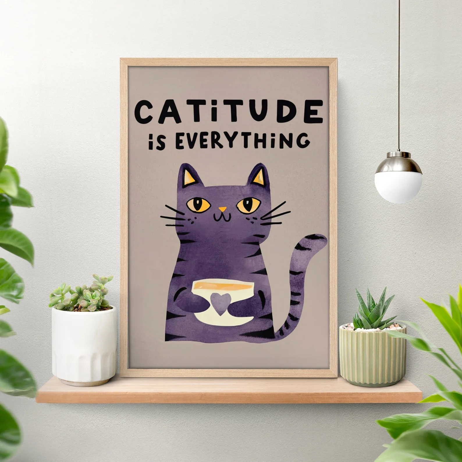 Lustiges Katzen-Zitat-Poster, Katitude ist alles, schwarze Katze-Wandkunst, positiver Zitat-Druck, glückliche Drucke, Motivations-Zitat, Kinder-R