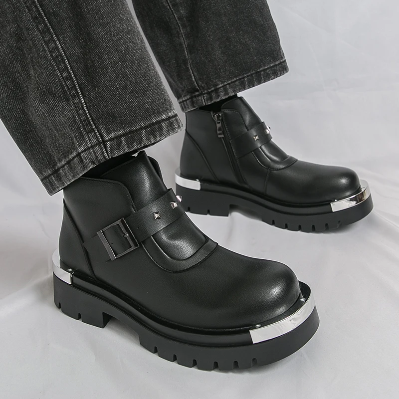Men Business Height-increasing Chelsea Boots Men Thick-soled Anti-slip Large-head Fashionable Boots Outdoor Work Shoes Men