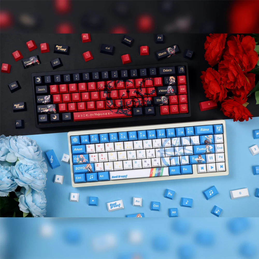 Theme Keycaps BanG Dream Game MyGO Keycaps Ave Mujica PBT Five-sided Sublimation Cherry Key Caps For Wired Mechanical Keyboard