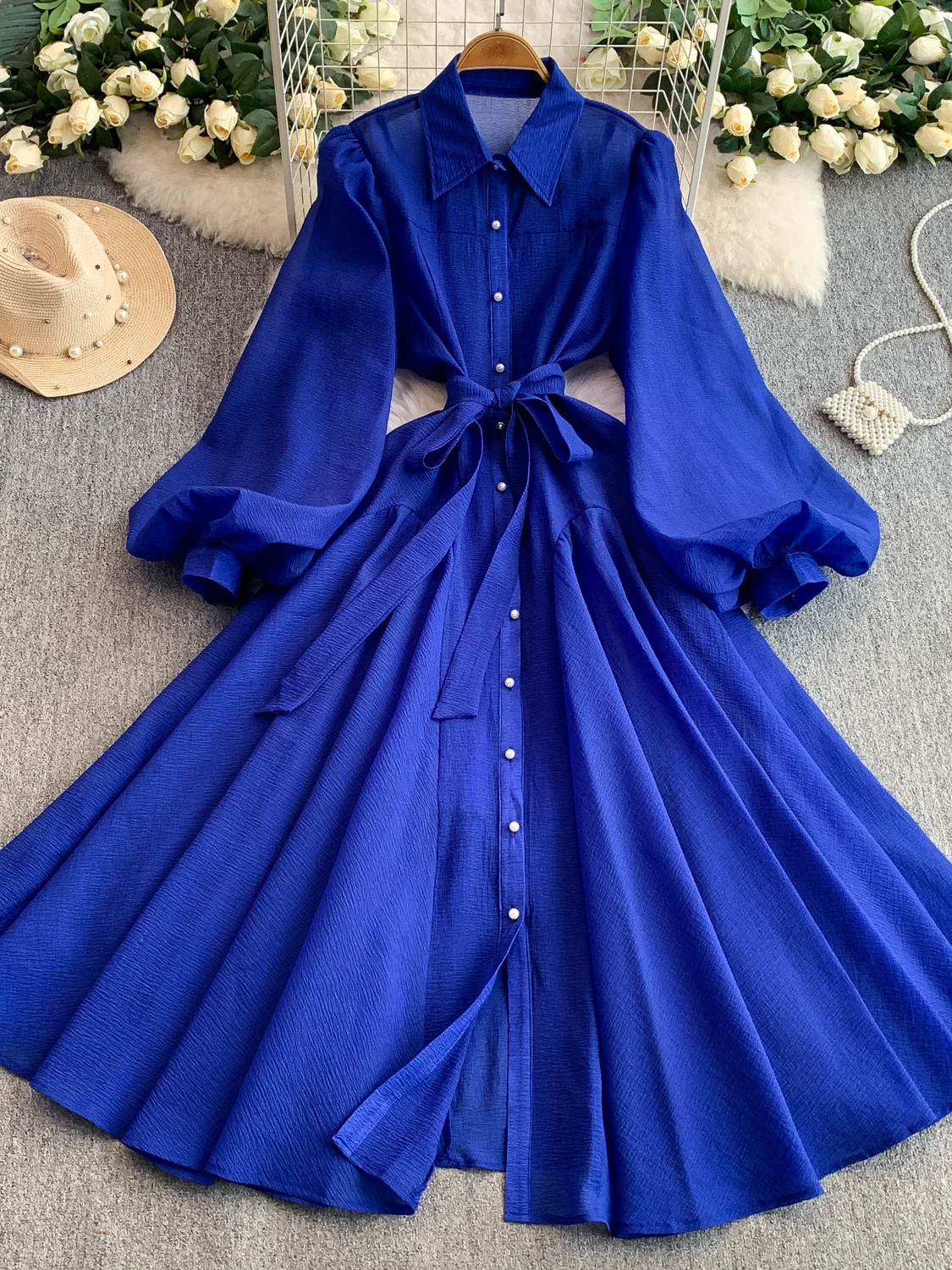 Ele ランタン Sve ロング Dr レディース 春秋 シングルボタン スリミング フルスカート フレンチ Sle ハイウエスト A ライン Dr