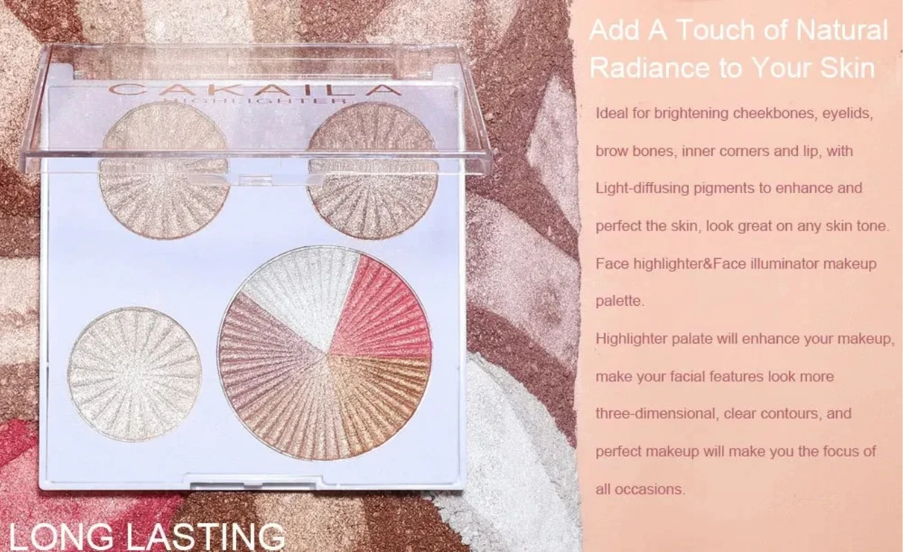 CAKAILA 8 Colors Highlighter Baked Powder Palette Shimmer Glitter Highlighters Pallet High Pigment Face Illuminator Makeup Gifts