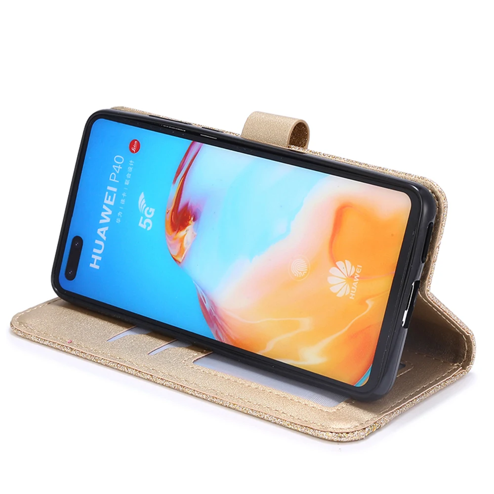 جراب محفظة من الجلد اللامع لهاتف هاواوي ، واقي غطاء الوجه ، P40 ، P30 لايت ، P20 Pro ، mate 10 ، mate 20 Pro