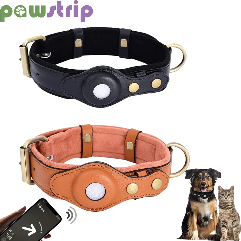 

Leather Airtags Dog Collar Anti-lost Adjustable Location Tracker Protective Case Cats Dogs Collar Outdoors Walking Pet Supplies