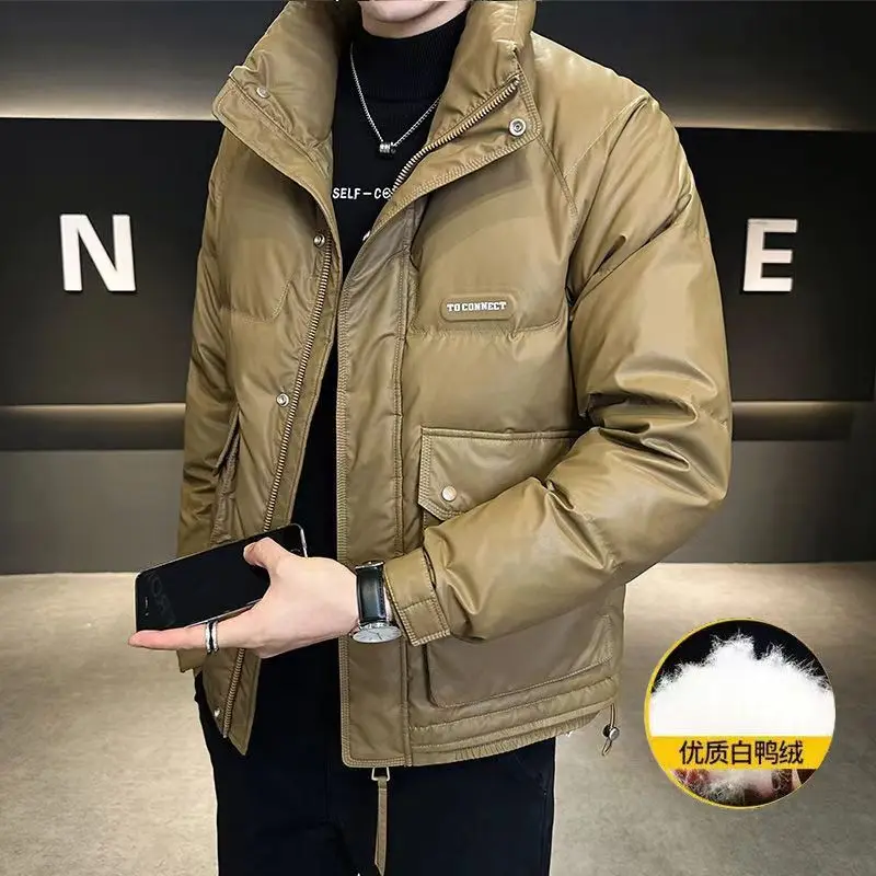 Jaket Musim Dingin Pria Premium Merek Mewah Kerah Tegak Minimalis Jaket Bulu Angsa Putih Jaket Trendi Pria Jaket Puffer