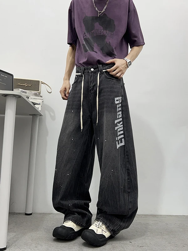 

Джинсы Waed с буквенным принтом, прямые брюки для мужчин и женщин, ретро, американский бренд, винтажные потертые джинсы с ножом, крутые джинсы Haome