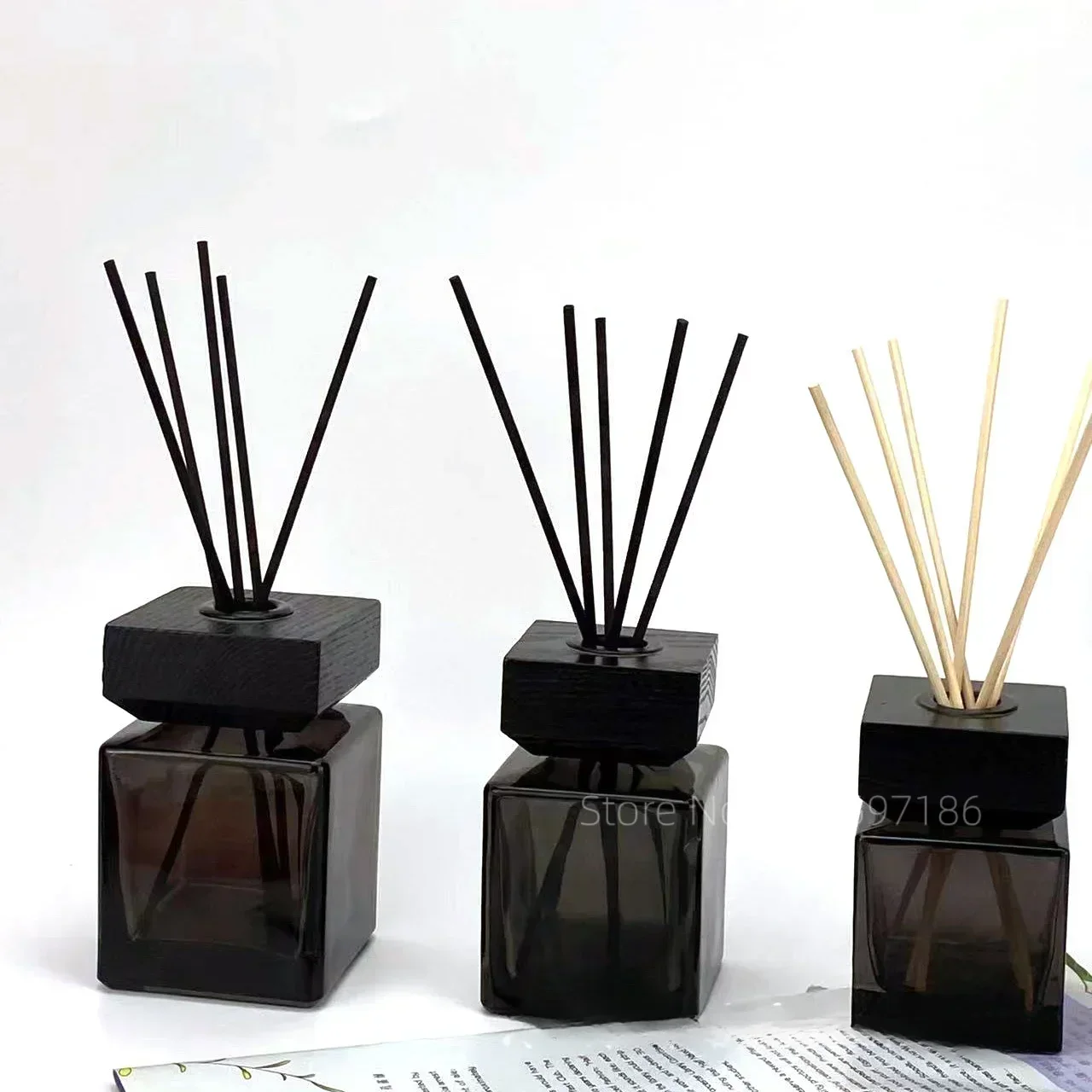 100ml Black Transparent Square Glass Fragrance Bottle Fire Free Rattan Perfume Separate Dry Flower Volatile Plant Essential Oil