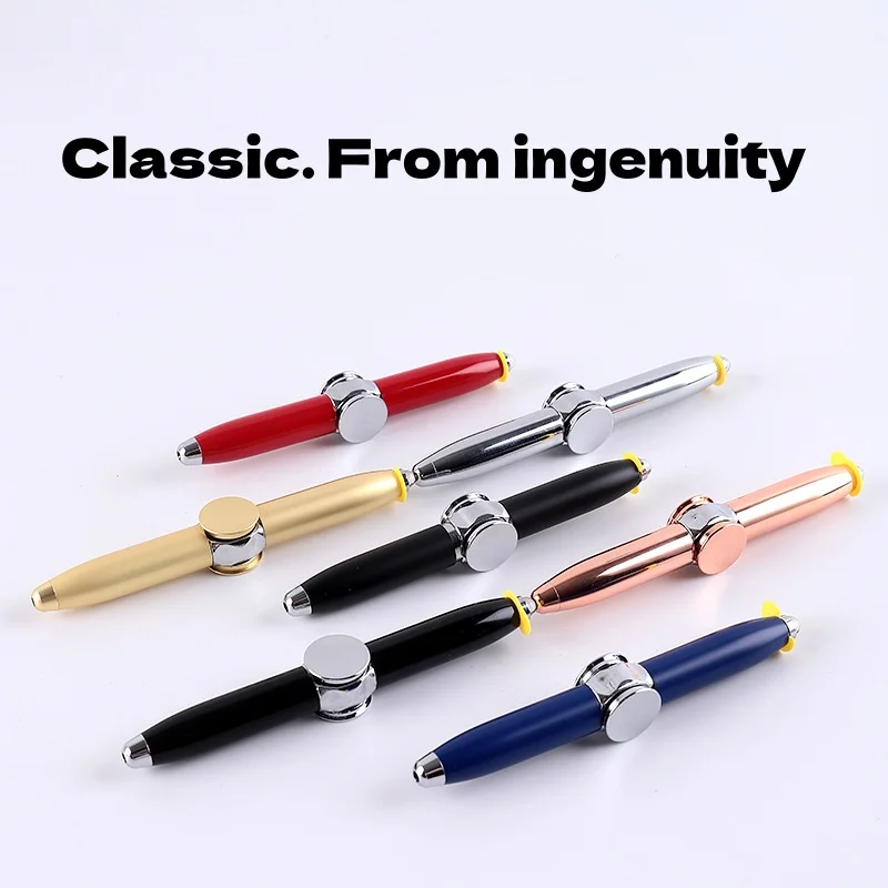 Multifunctionele Decompressie Vinger Draaien Lichtgevende Gyro Pennen Speelgoed Fidgets Spinner LED Licht Balpen Metalen Gyro Pen Gift