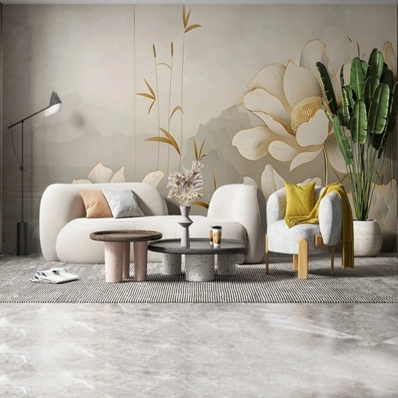 MU8014  Mural Wallpaper Creative Golden Leaf Feather Fresco Art Wall Painting Living Room Bedroom TV Backdrop Home Decor Poster