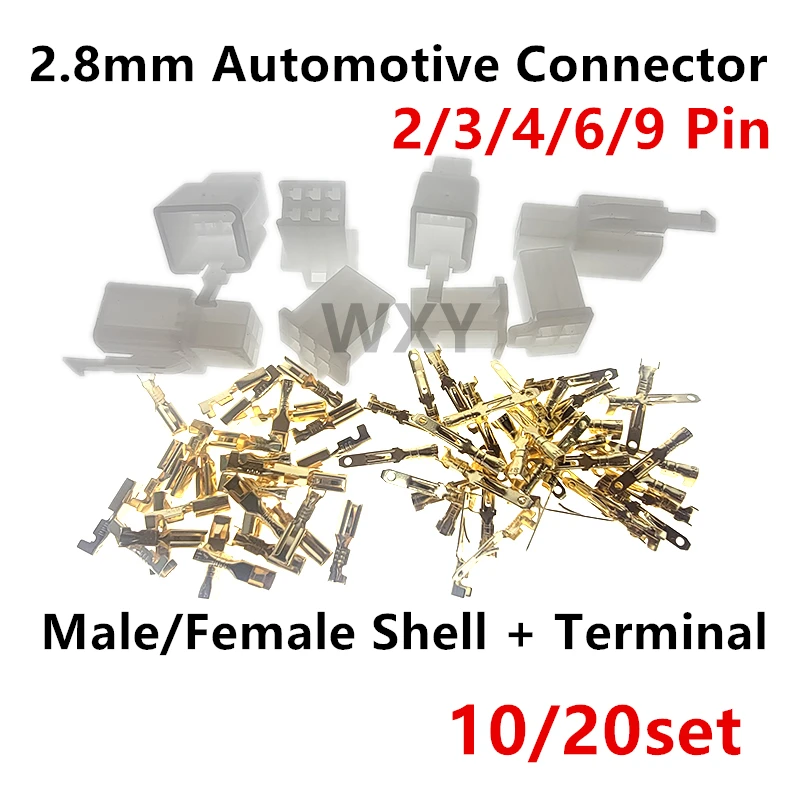 

10/20set 2.8mm 2/3/4/6/9 pin Automotive 2.8 Electrical wire Connector Male Female cable terminal plug Kits Motorcycle ebike car