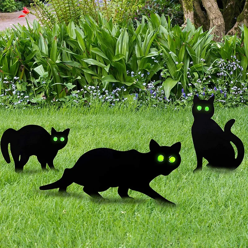 

3pcs Simulation Black Cat Decoration Sign Halloween Theme Card Outdoor Garden Yard Decor Props