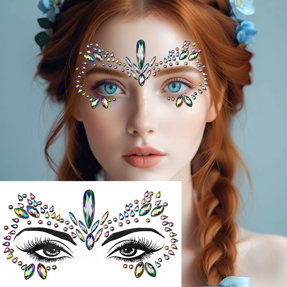 

1Pcs Face Diamond Gem Sticker 5D Shiny Water Drops Rhinestone Tattoo Eyeshadow Stickers for Festival Nail Body Makeup Masquerade