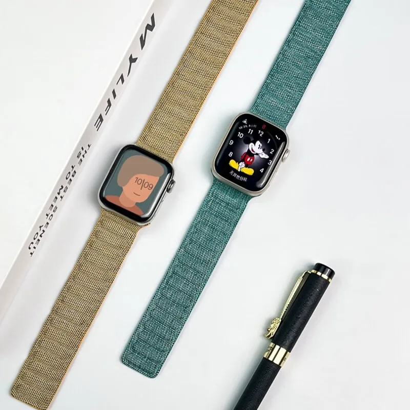 애플 워치 밴드용 데님 나일론 스트랩, 마그네틱 루프 팔찌, 아이워치 시리즈 10, 9, 8, 7, 울트라 2, 46mm, 44mm, 40mm, 45mm, 49mm, 41mm, 42mm