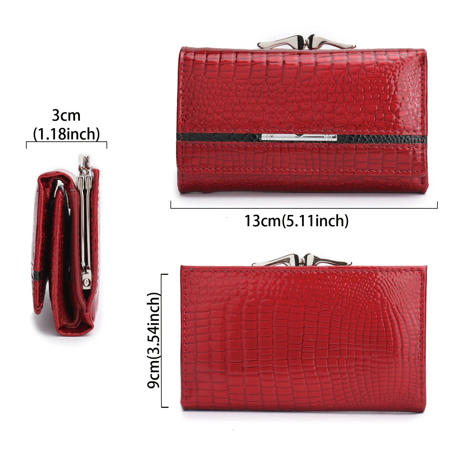 Crocodile Pattern Fashion Short Wallet for Women Patent Leather High-End Feel Coin Clutch Wallet