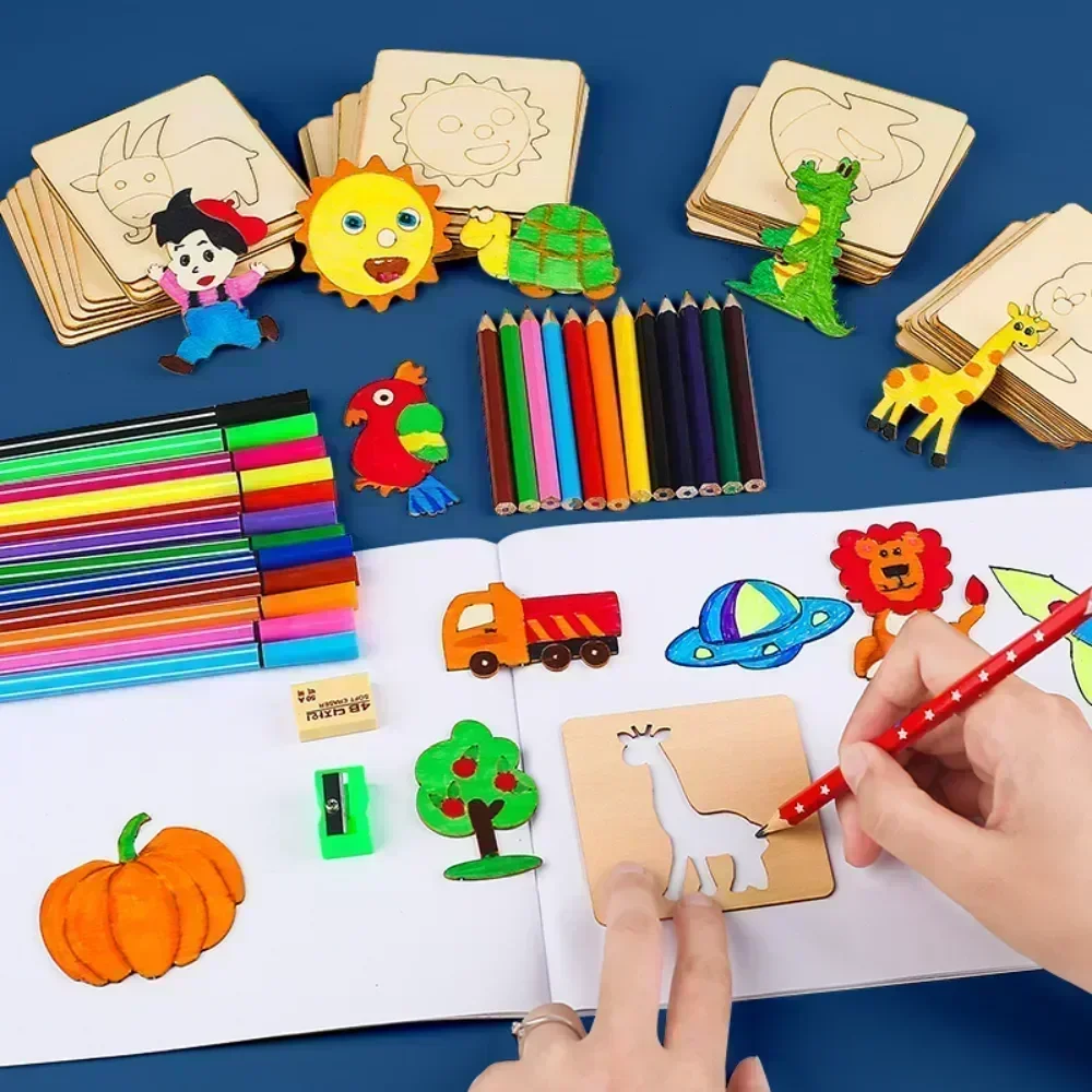 Plantillas de madera Montessori para niños, juguetes de dibujo para niños, plantilla de pintura artesanal, rompecabezas, juguetes educativos para niños, regalos para niños, 20 piezas