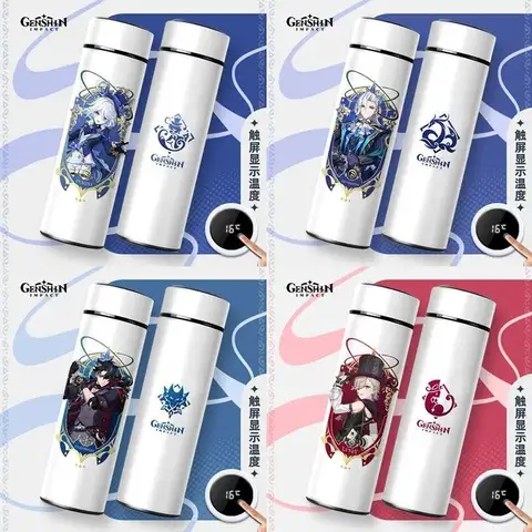 Taza aislante de dibujos animados de Anime Genshin Impact Amber Zhongli Hu Tao, nueva taza de agua de gran capacidad a la moda, taza de transporte portátil