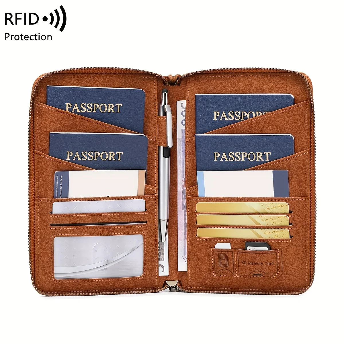 탈부착 가능한 스트랩이 있는 다중 수납 여행용 정리함, 여권, 티켓 및 서류 지갑을 위한 안전한 지퍼 잠금