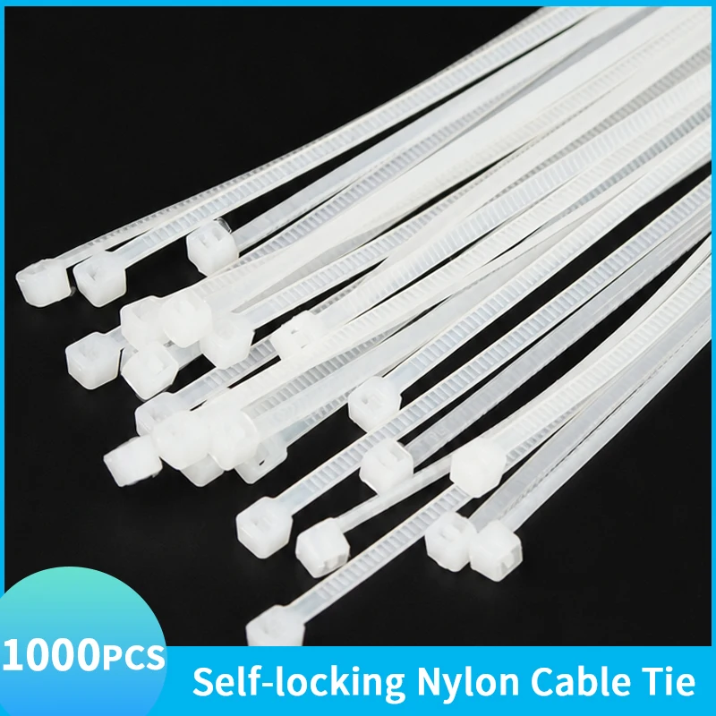 1000/500PCS White Self Locking Nylon Cable Ties Zip Ties Multiple Sizes Wire Organizer Plastic Fastening Straps Home Office DIY