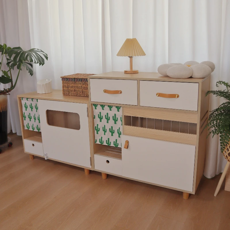 

Double drawer toilet cabinet, solid wood cat litter basin, fully enclosed in all seasons, shit shoveling basin, odor-proof