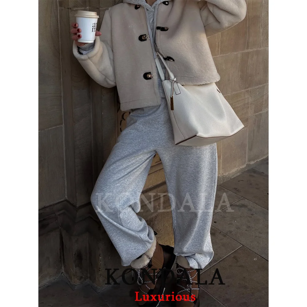 KONDALA décontracté Chic fourrure vestes femmes à manches longues boutons manteaux amples mode 2026 printemps Streetwear Y2K fille vêtements d'extérieur