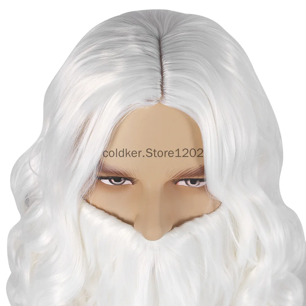 Peruca de cabelo sintética do Papai Noel para homens, perucas curtas de cosplay, acessórios brancos, presente de Natal, barba