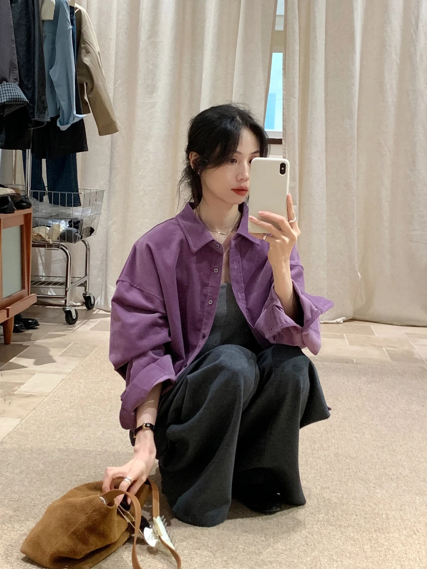 

Свободный повседневный женский комплект из двух предметов: фиолетовая рубашка и жилет. Удобный, дышащий, с длинными рукавами. Новинка осени. YNVN. Корейский нежный стиль.