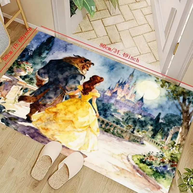 

1 шт. Disney Beauty and the Beast Belle & Beast акварельный художественный напольный коврик, романтический сказочный замок, декор, нескользящий коврик Washa