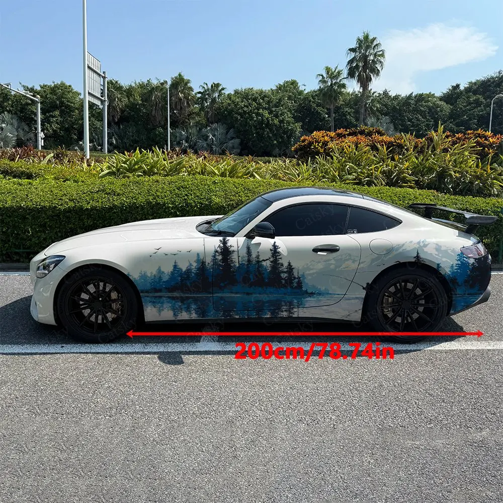 Fishing Joy In Forest Stream Car Side Wraps, Self-Adhesive PVC Waterproof & Scratch-Resistant Stickers, Car Accessory Gift