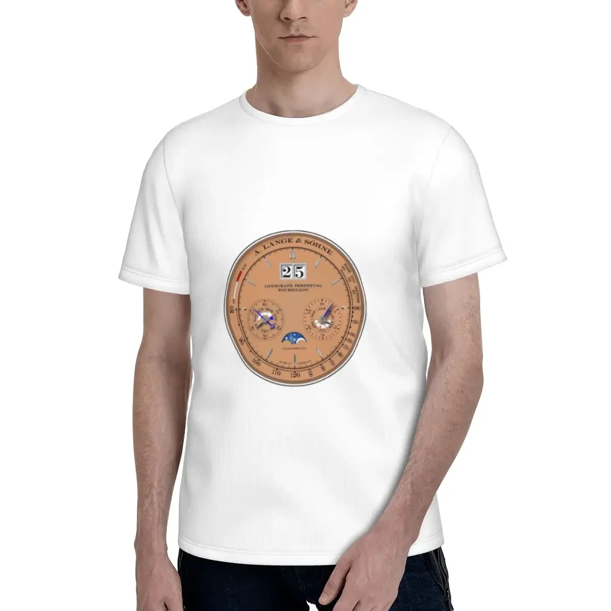 Lange & Sohne Datograph Dial T-Shirt for Men polyester T Shirts Men's Short Sleeve Crew Neck Summer Clothes Tops