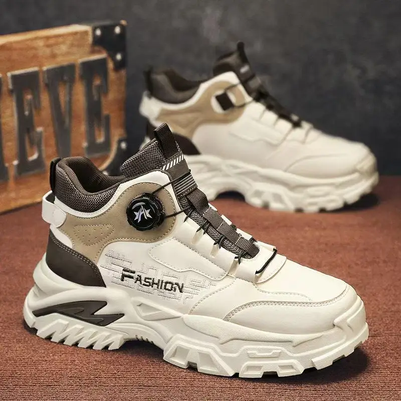 

2025 Fall Men's High-Top Winter Boots Rotating Buckle Outdoor Sneakers Platform Shoes Non-Slip Work Shoes
