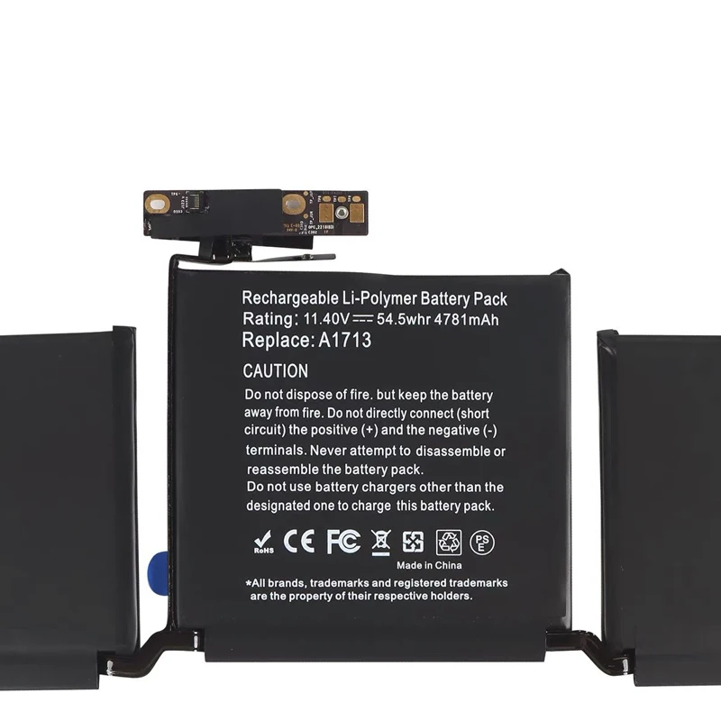 A1713 แบตเตอรี่แล็ปท็อปสำหรับแอปเปิลแมคบุคโปร 13 "A1708 2016 2017 EMC 2978 EMC 3164 020-00946 MLL42CH/A MLUQ2CH/A 11.4V 54.5Wh
